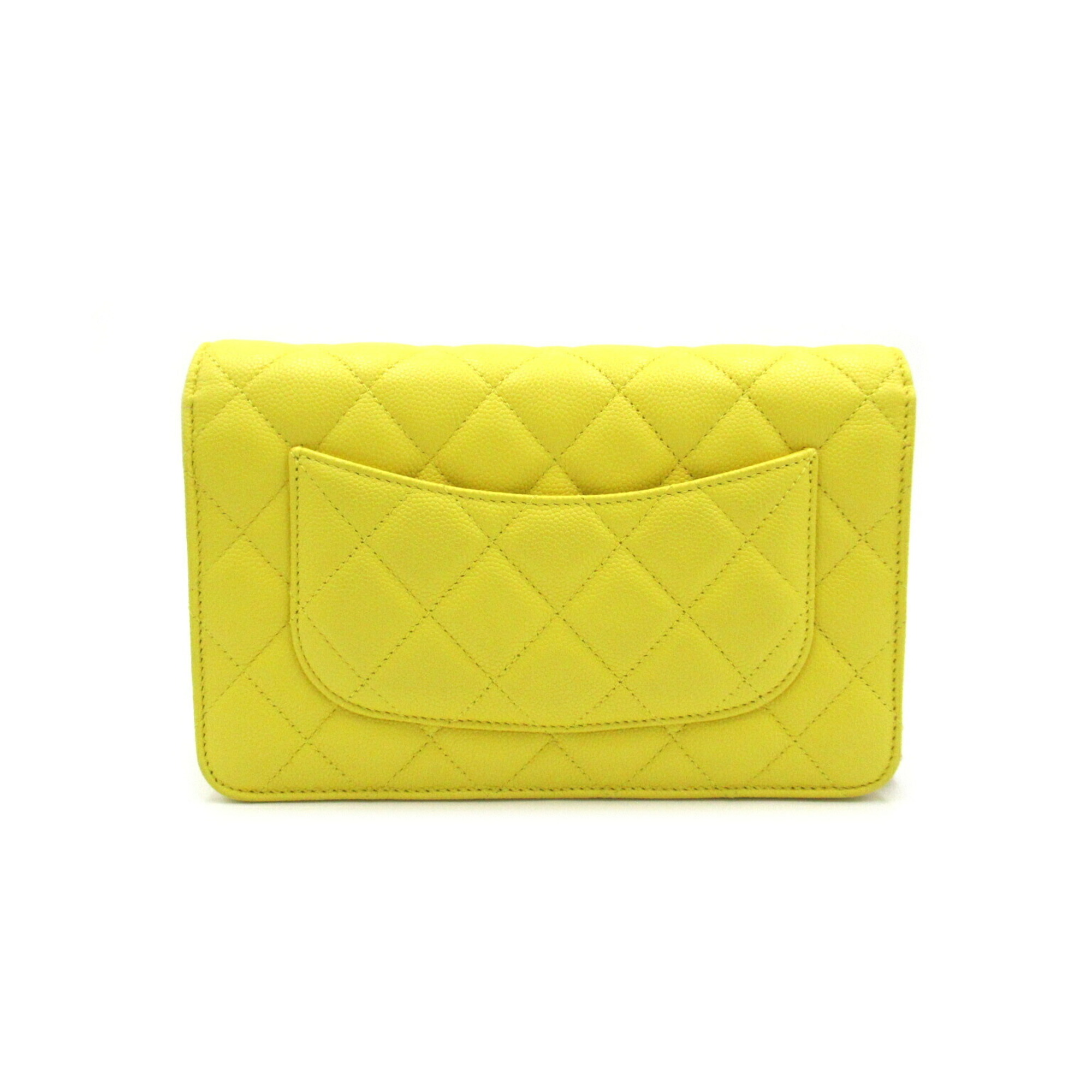 CHANEL Matelasse Chain Wallet Shoulder Bag Caviar Skin (Grained Calf) Women's Yellow AP0250