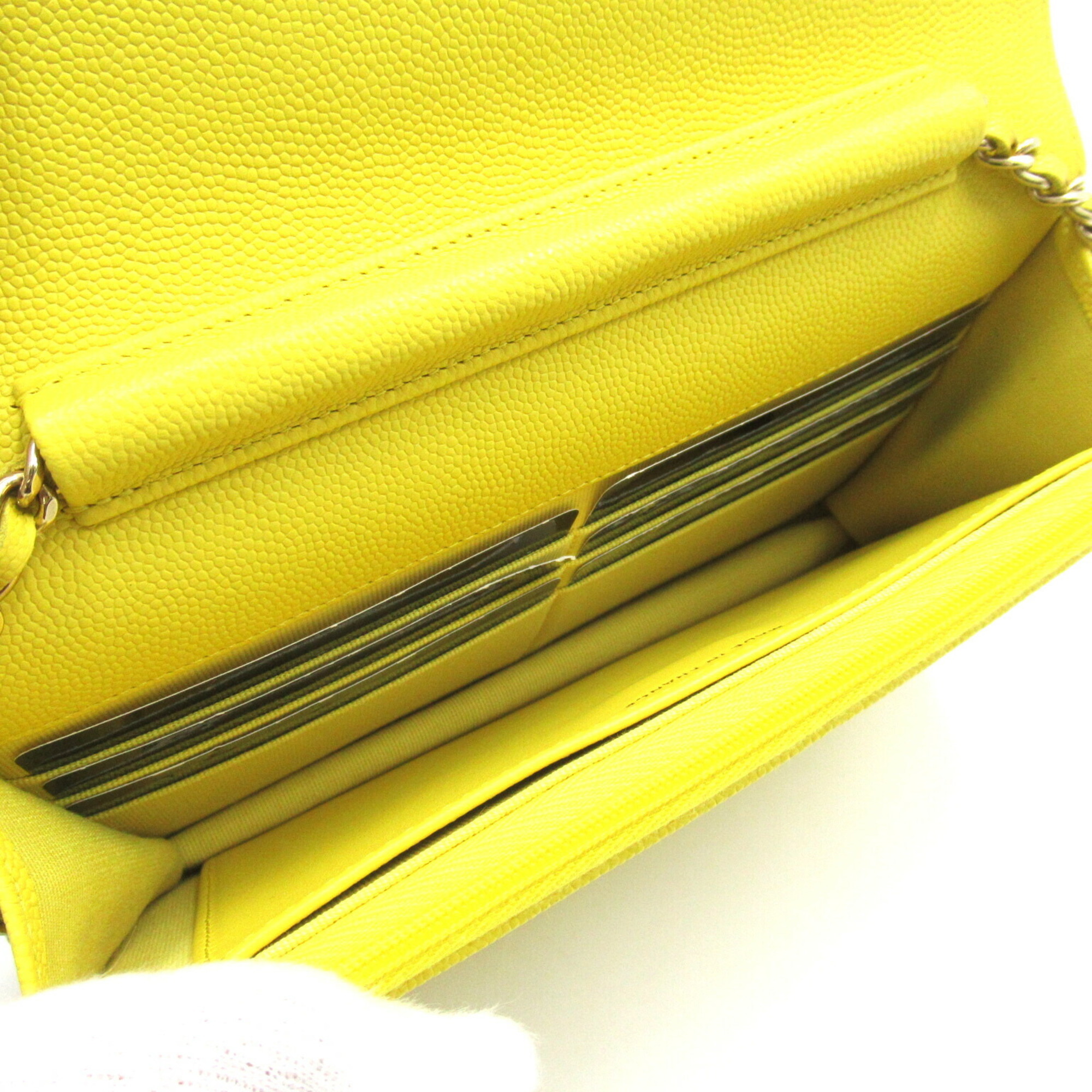 CHANEL Matelasse Chain Wallet Shoulder Bag Caviar Skin (Grained Calf) Women's Yellow AP0250