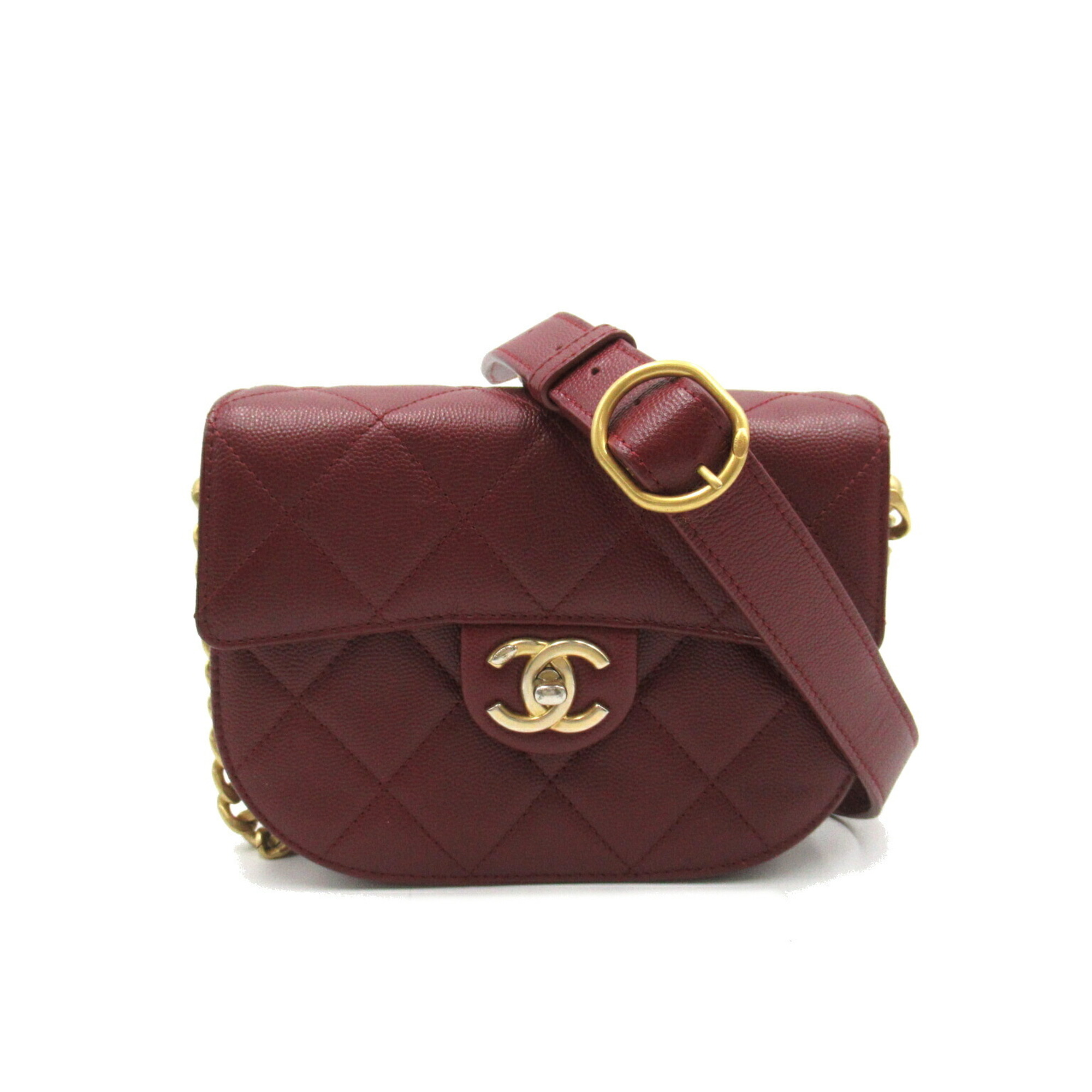 CHANEL Matelasse Chain Shoulder Bag, Caviar Skin (Grained Calf), Women's, Bordeaux AS2484