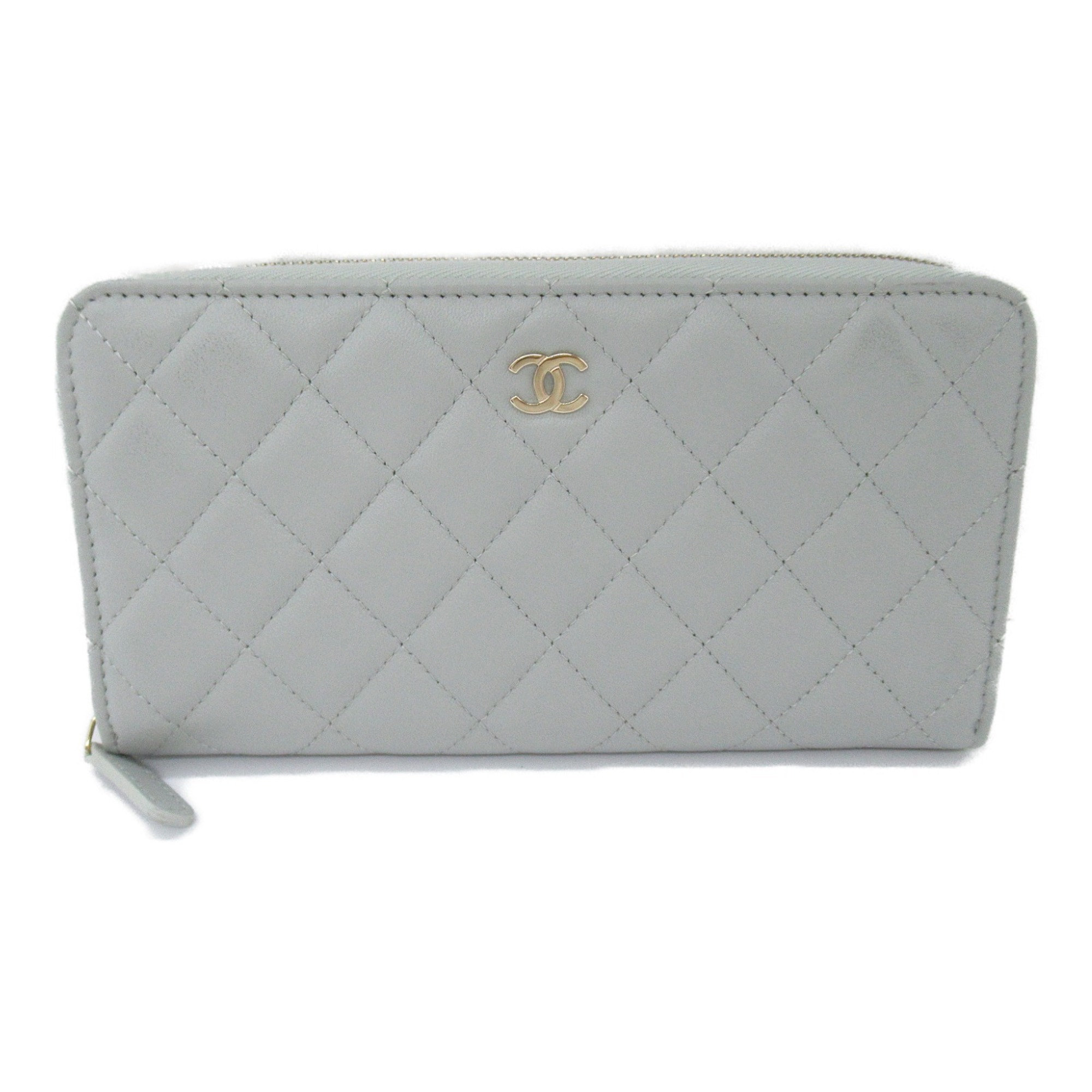 CHANEL Matelasse Round Long Wallet Calfskin (Cowhide) Women's Gray Light