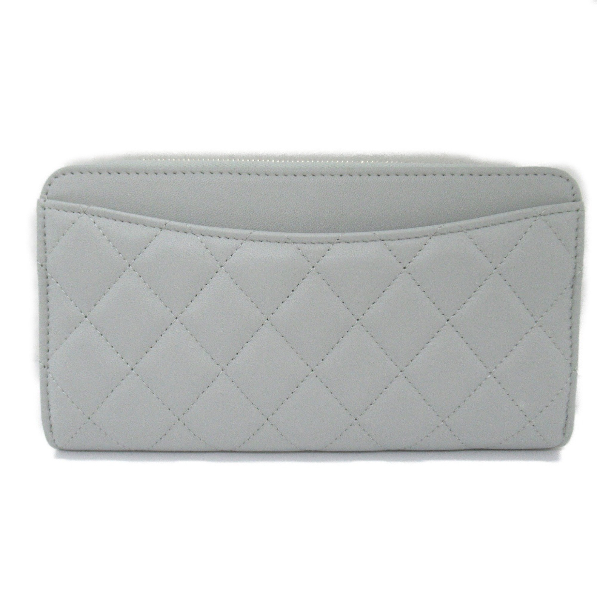 CHANEL Matelasse Round Long Wallet Calfskin (Cowhide) Women's Gray Light