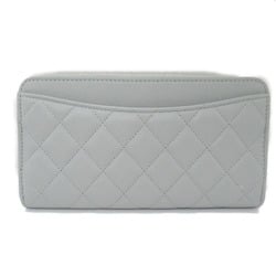 CHANEL Matelasse Round Long Wallet Calfskin (Cowhide) Women's Gray Light