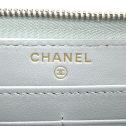 CHANEL Matelasse Round Long Wallet Calfskin (Cowhide) Women's Gray Light