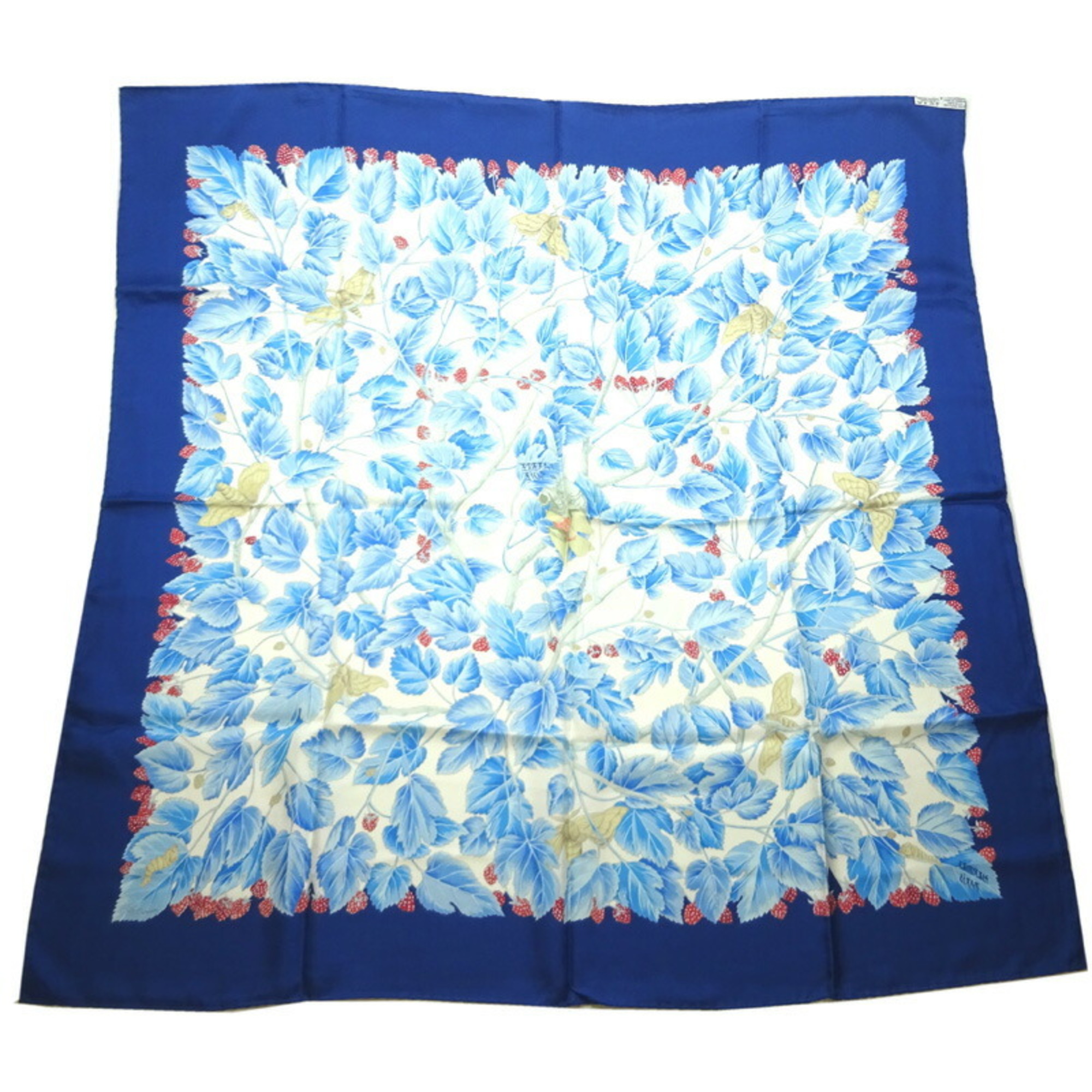 Hermes Carré 90 l'ARBRE de SOiE Silk Tree Mulberry and Silkworms Women's Scarf Muffler 100% Blue