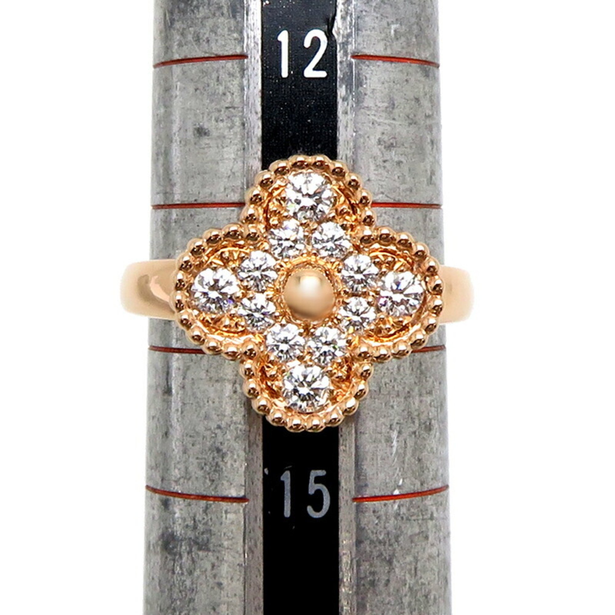 Van Cleef & Arpels #54 Alhambra Diamond Women's Ring VCARP2400 750 Pink Gold Size 13.5