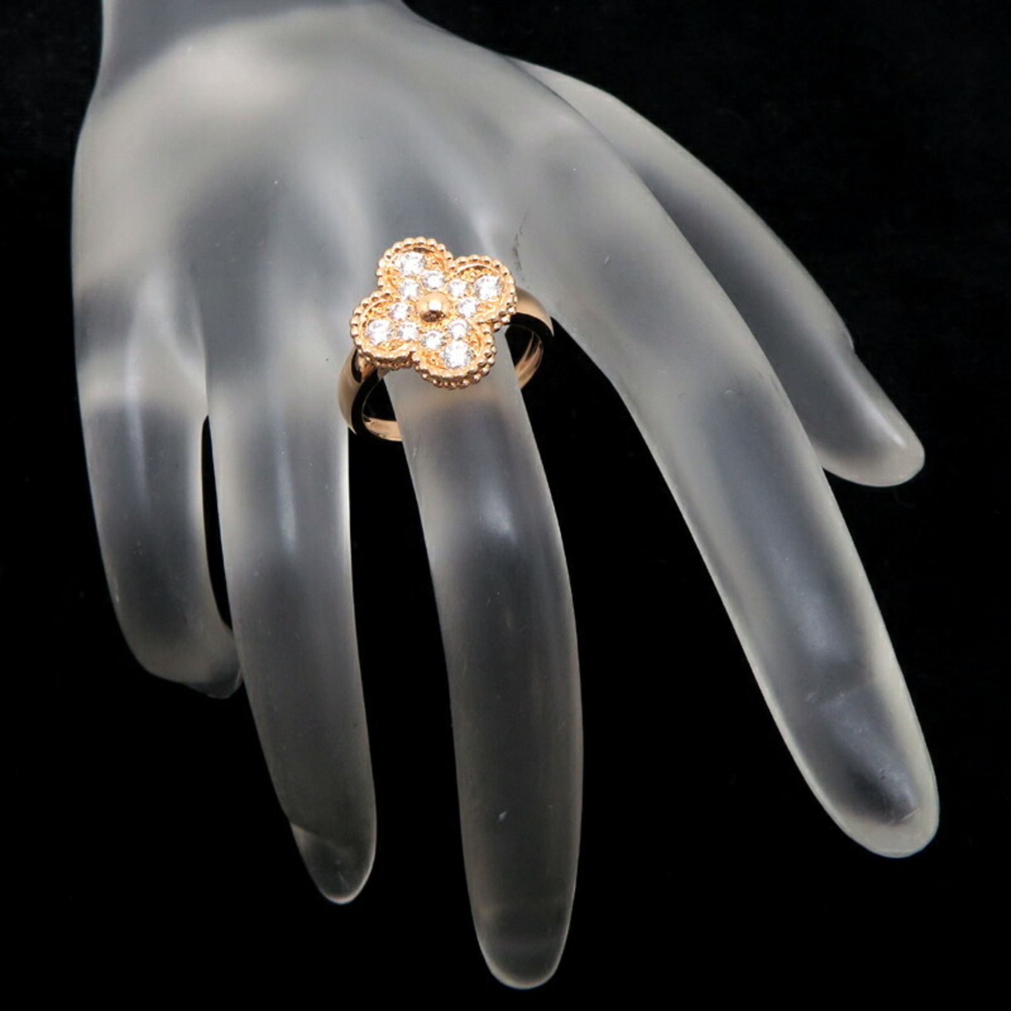 Van Cleef & Arpels #54 Alhambra Diamond Women's Ring VCARP2400 750 Pink Gold Size 13.5