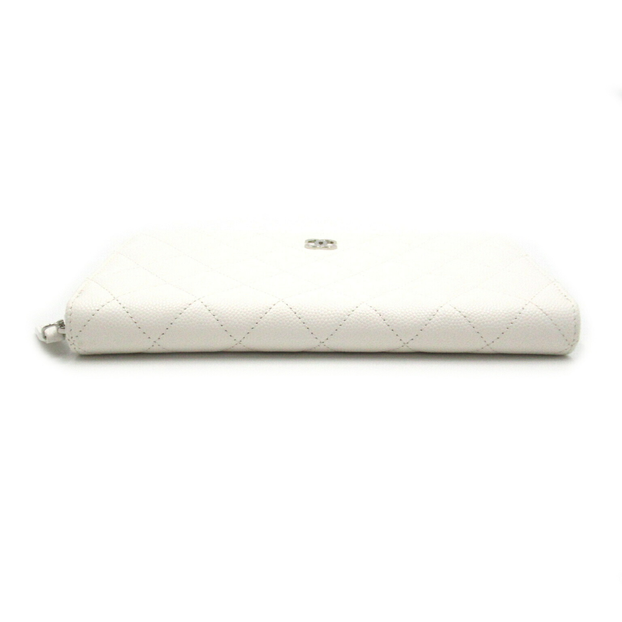 CHANEL Matelasse Round Long Wallet Caviar Skin (Grained Calf) Men's Women's White