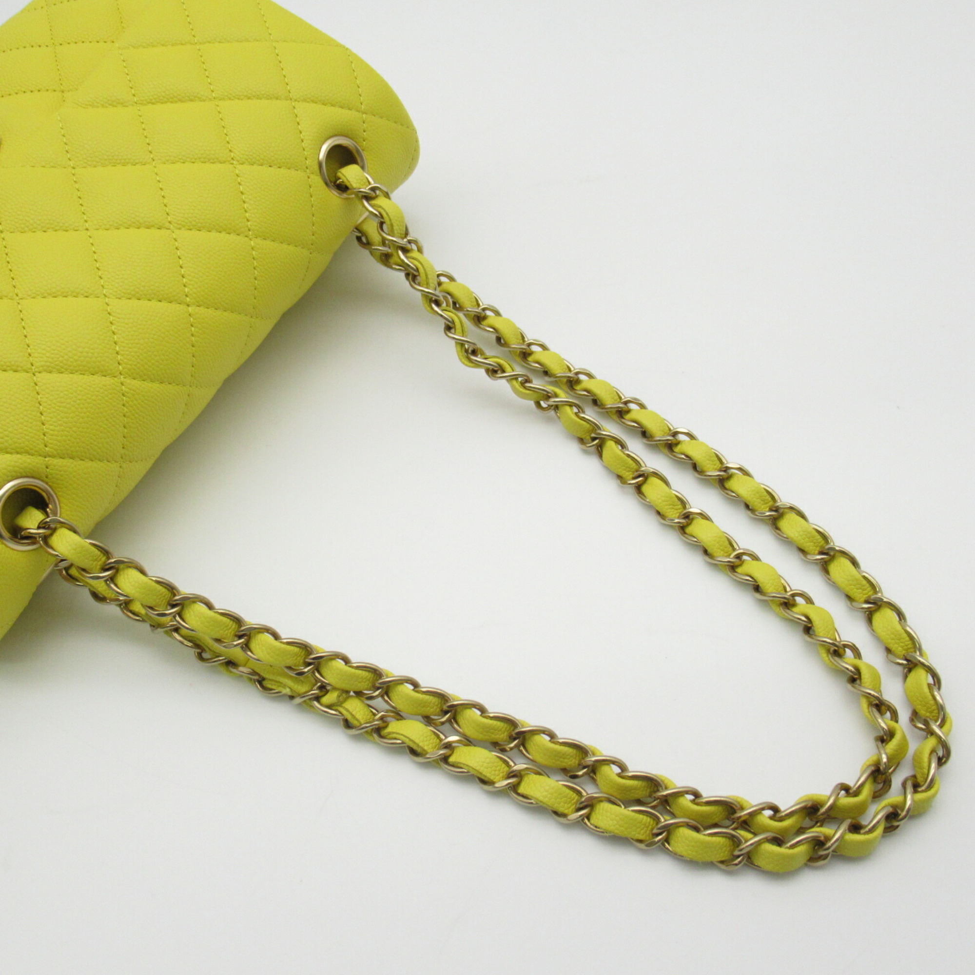 CHANEL Matelasse Double Flap Chain Shoulder Bag Caviar Skin (Grained Calf) Women's Yellow