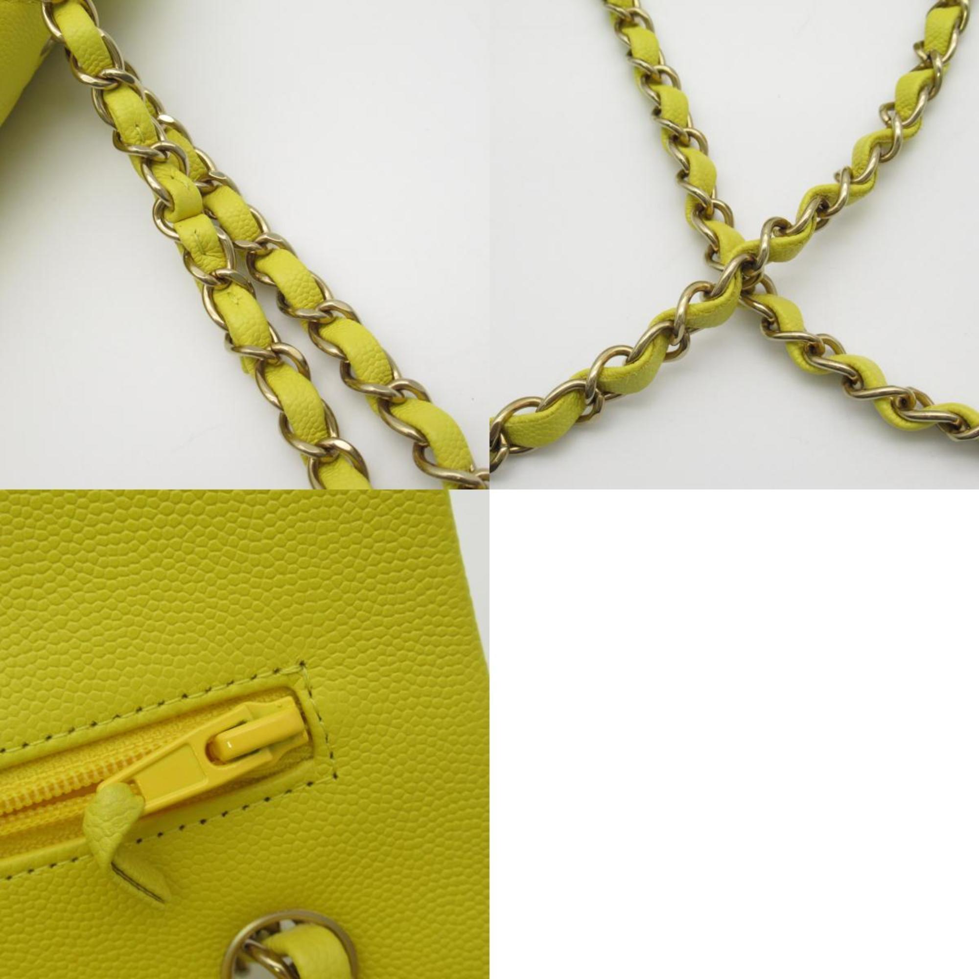 CHANEL Matelasse Double Flap Chain Shoulder Bag Caviar Skin (Grained Calf) Women's Yellow