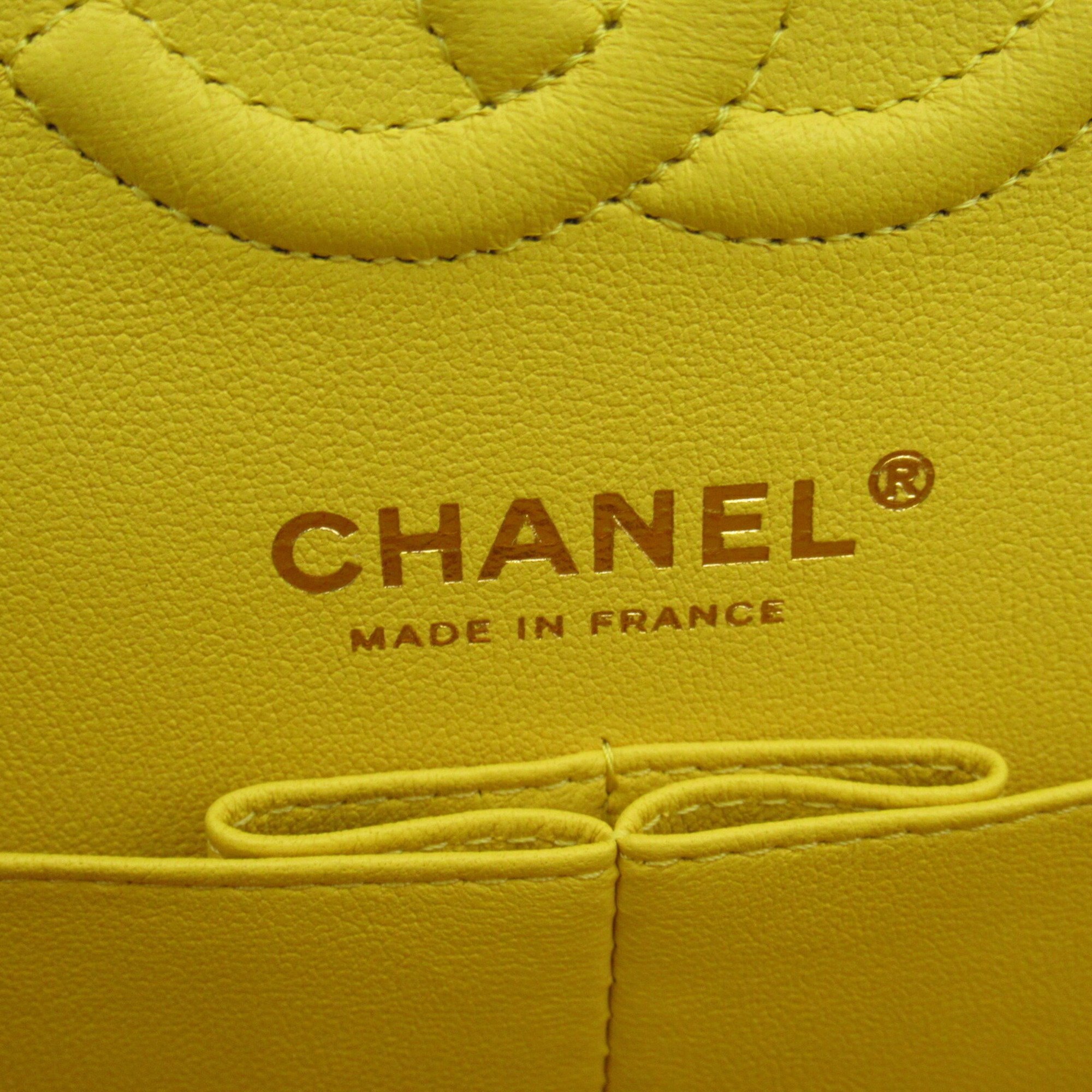 CHANEL Matelasse Double Flap Chain Shoulder Bag Caviar Skin (Grained Calf) Women's Yellow