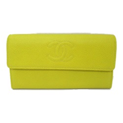 CHANEL Bi-fold long wallet, bi-fold caviar skin (grained calfskin), women's, yellow