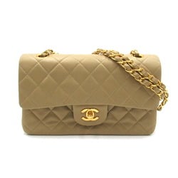 CHANEL Matelasse Double Flap Chain Shoulder Bag, Lambskin, Women's, Beige, A01113