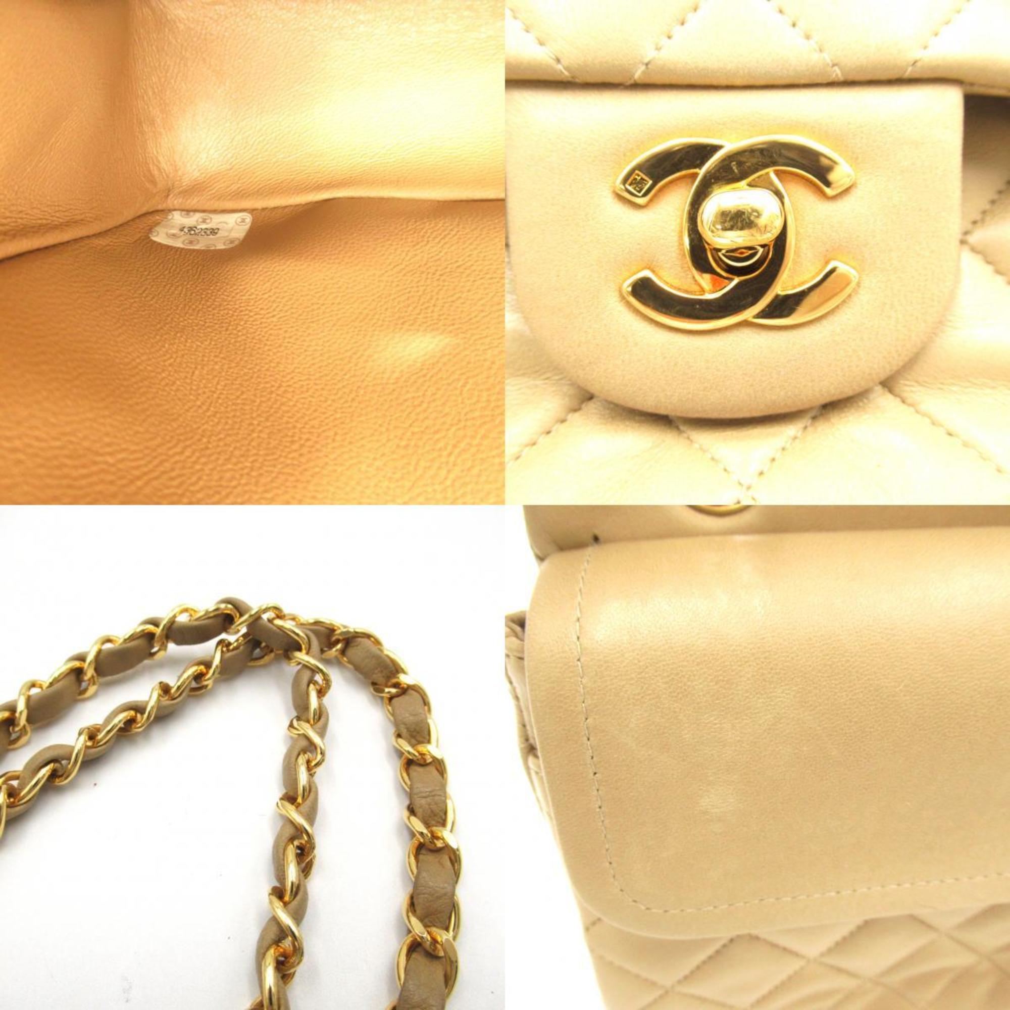 CHANEL Matelasse Double Flap Chain Shoulder Bag, Lambskin, Women's, Beige, A01113