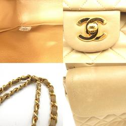 CHANEL Matelasse Double Flap Chain Shoulder Bag, Lambskin, Women's, Beige, A01113