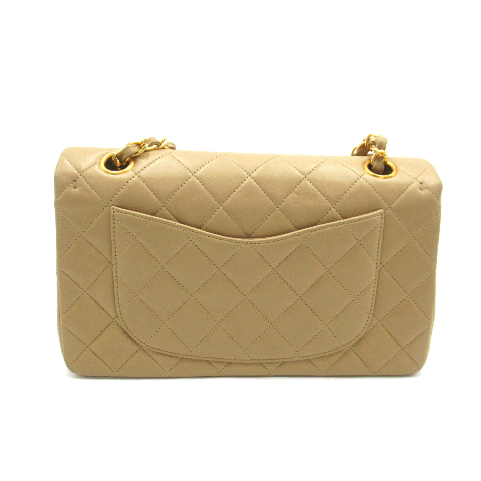 CHANEL Matelasse Double Flap Chain Shoulder Bag, Lambskin, Women's, Beige, A01113