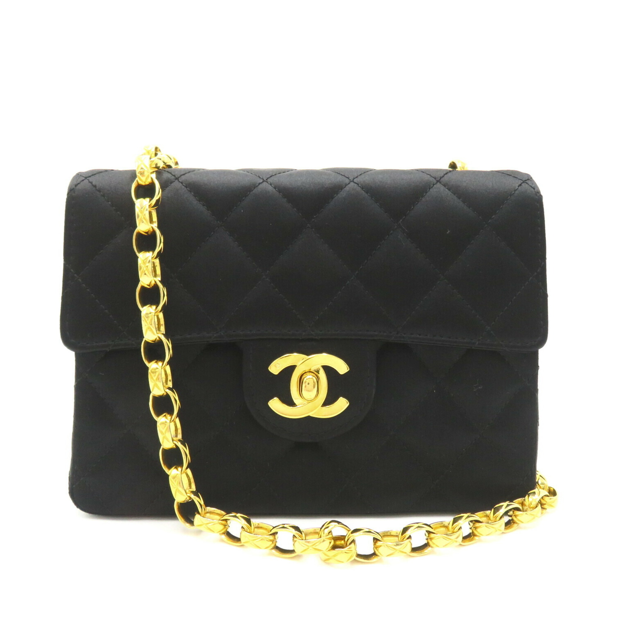 CHANEL Matelasse Chain Shoulder Bag, Satin, Women's, Black