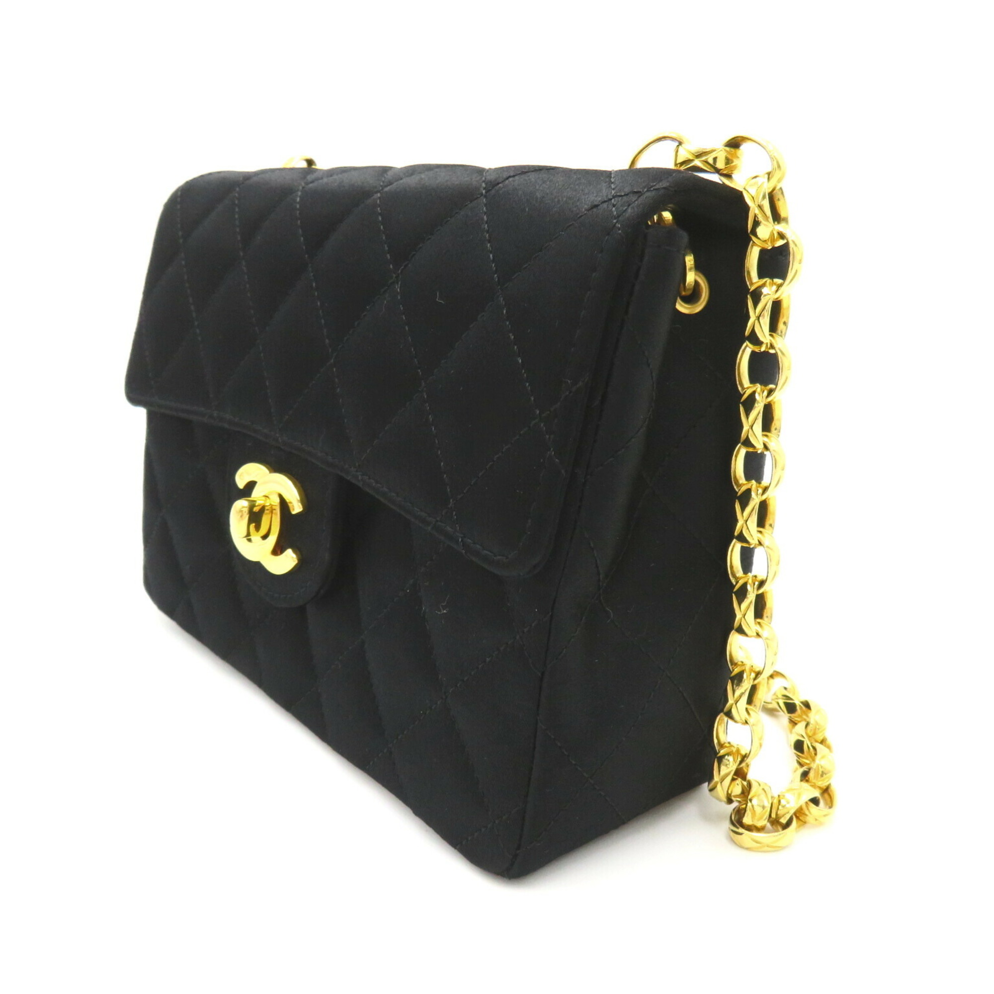 CHANEL Matelasse Chain Shoulder Bag, Satin, Women's, Black