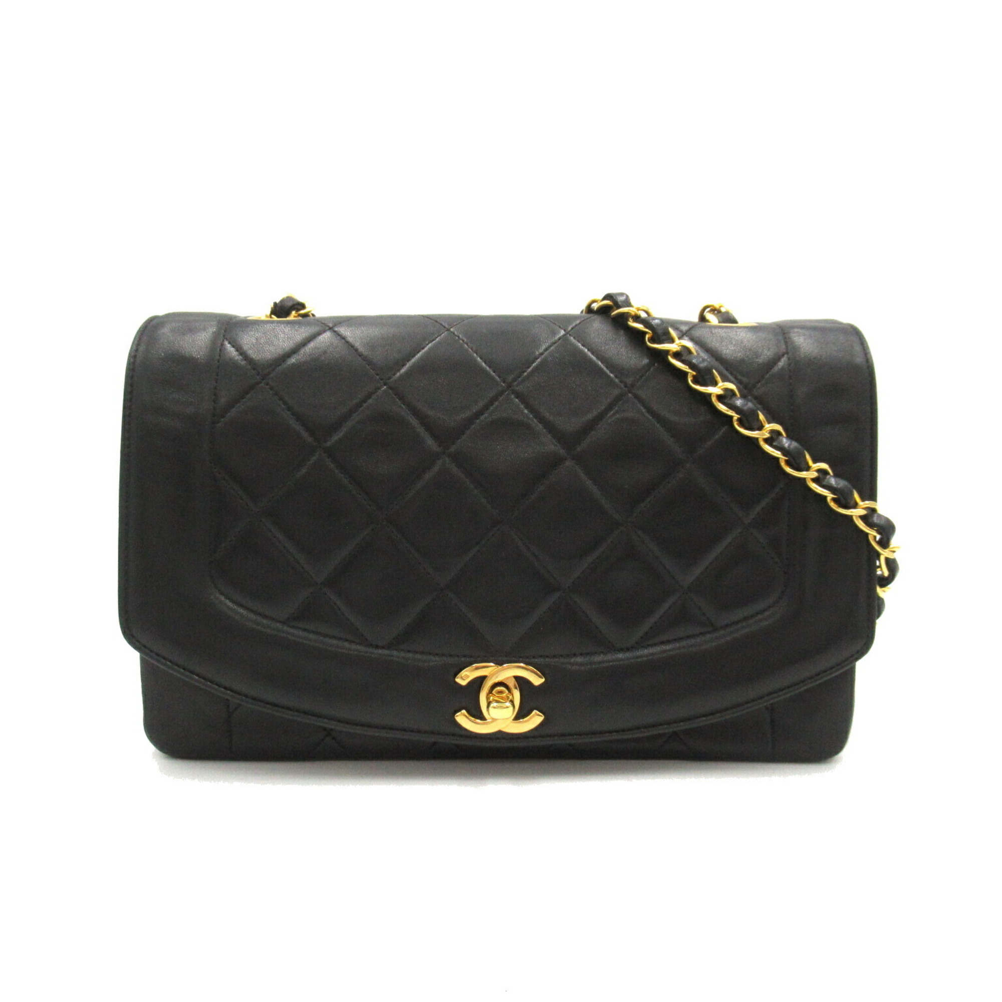 CHANEL Matelasse Diana Chain Shoulder Bag, Lambskin, Women's, Black, A01165