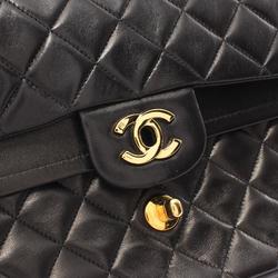 CHANEL Matelasse Double Flap Shoulder Bag, Lambskin, Women's, Black