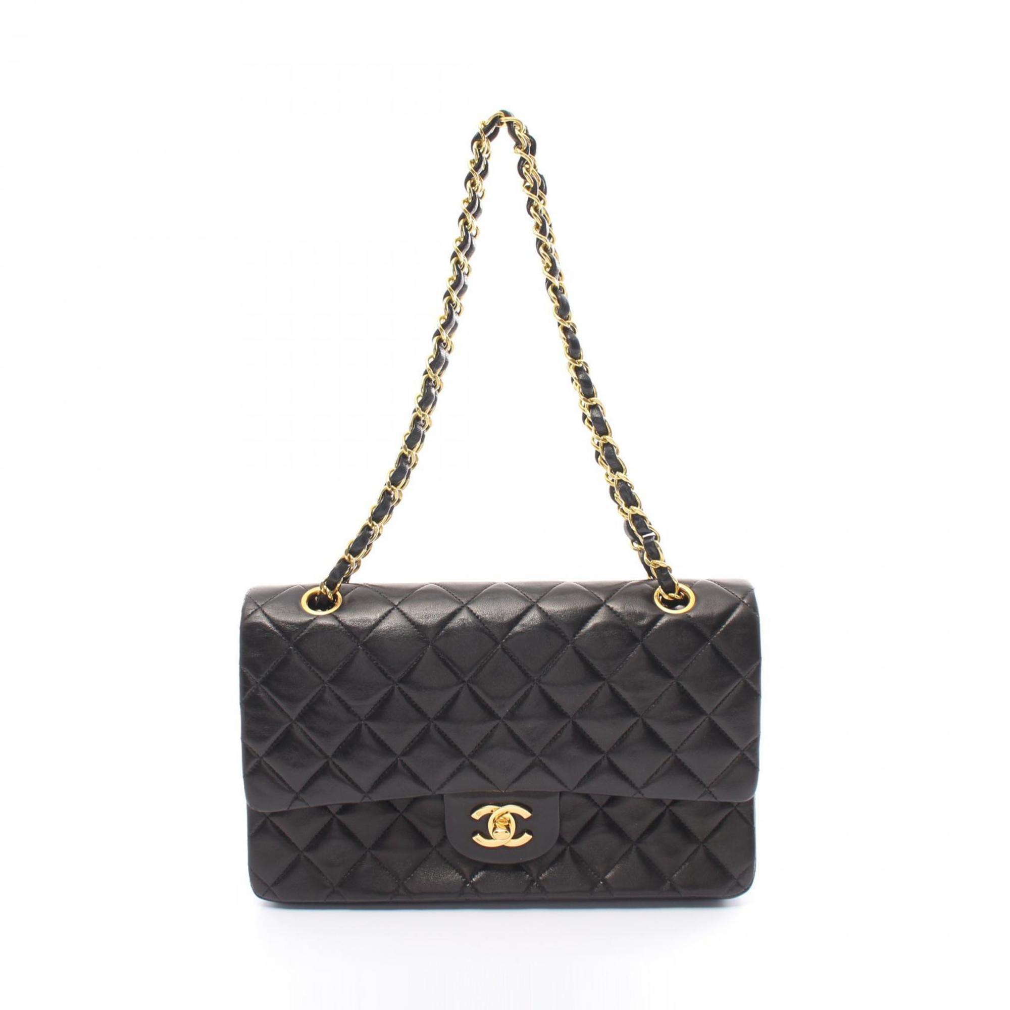 CHANEL Matelasse Double Flap Shoulder Bag, Lambskin, Women's, Black