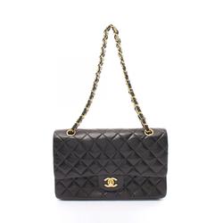 CHANEL Matelasse Double Flap Shoulder Bag, Lambskin, Women's, Black