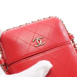 CHANEL Matelasse Chain Phone Holder Shoulder Bag Leather Women's Red