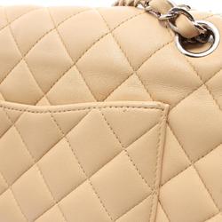 CHANEL Matelasse Double Flap Shoulder Bag, Lambskin, Women's, Beige