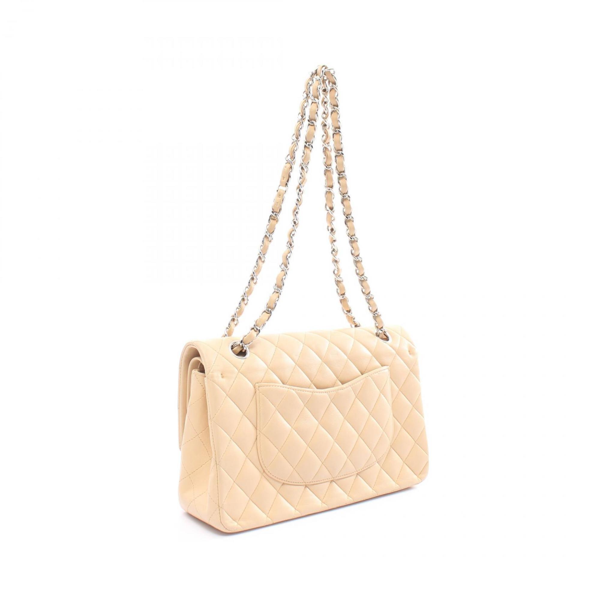 CHANEL Matelasse Double Flap Shoulder Bag, Lambskin, Women's, Beige