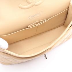 CHANEL Matelasse Double Flap Shoulder Bag, Lambskin, Women's, Beige