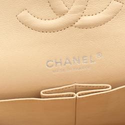 CHANEL Matelasse Double Flap Shoulder Bag, Lambskin, Women's, Beige