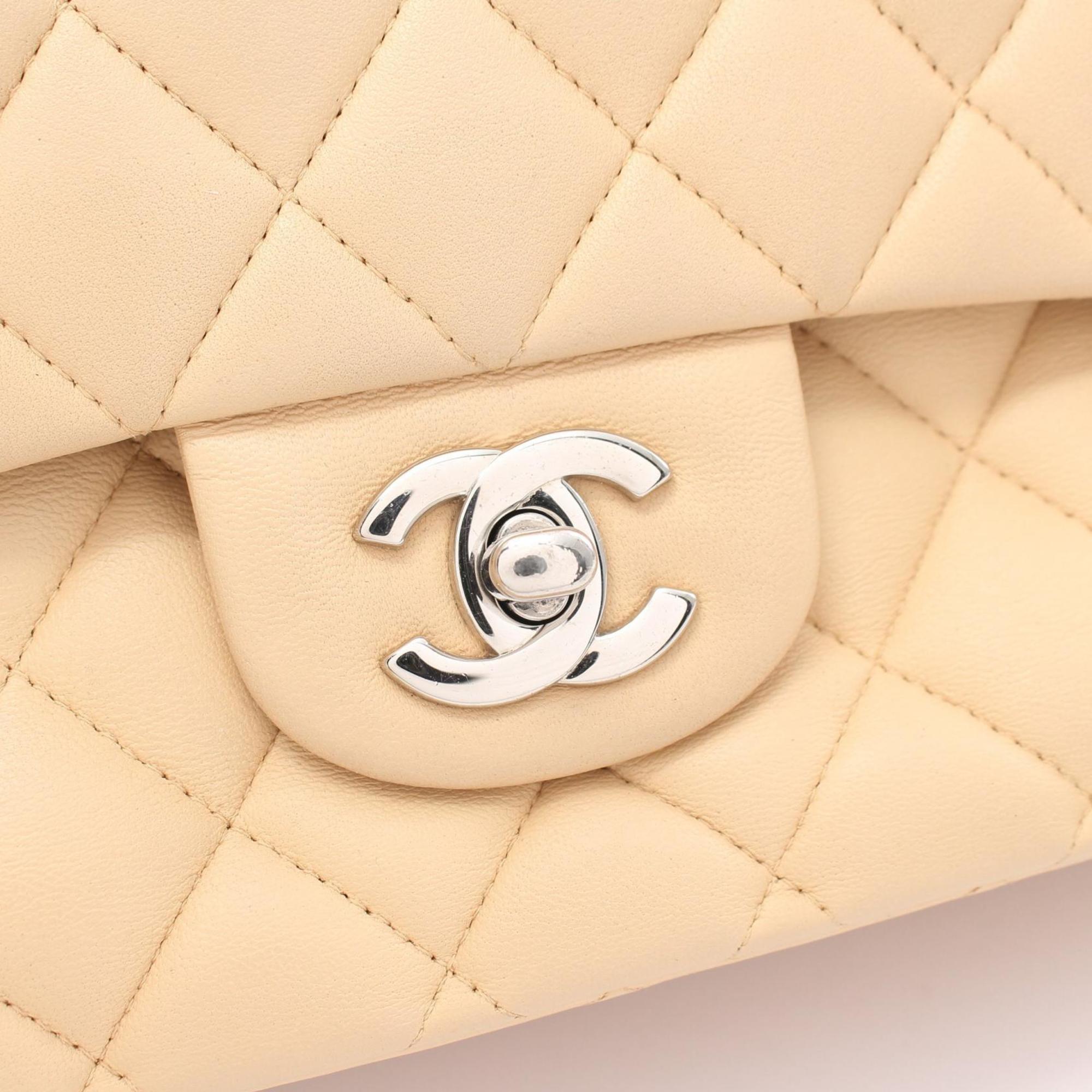 CHANEL Matelasse Double Flap Shoulder Bag, Lambskin, Women's, Beige