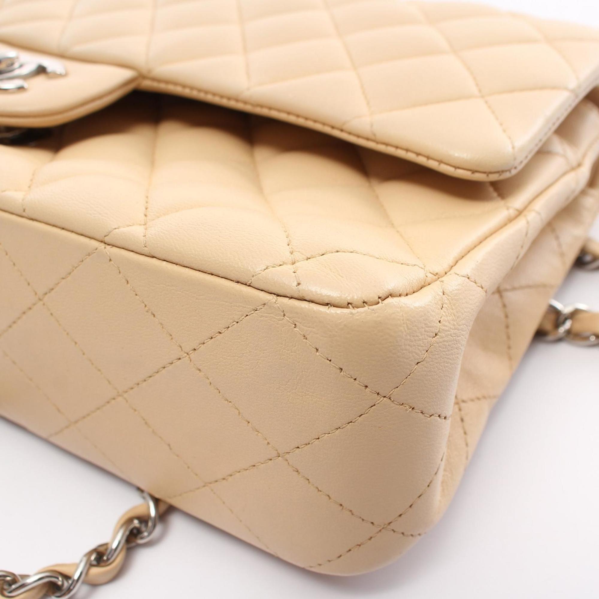 CHANEL Matelasse Double Flap Shoulder Bag, Lambskin, Women's, Beige