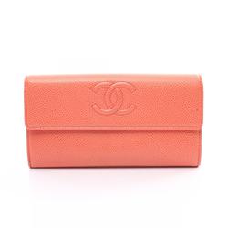 CHANEL Coco Mark Bi-fold Wallet, Caviar Skin, Women's, Orange