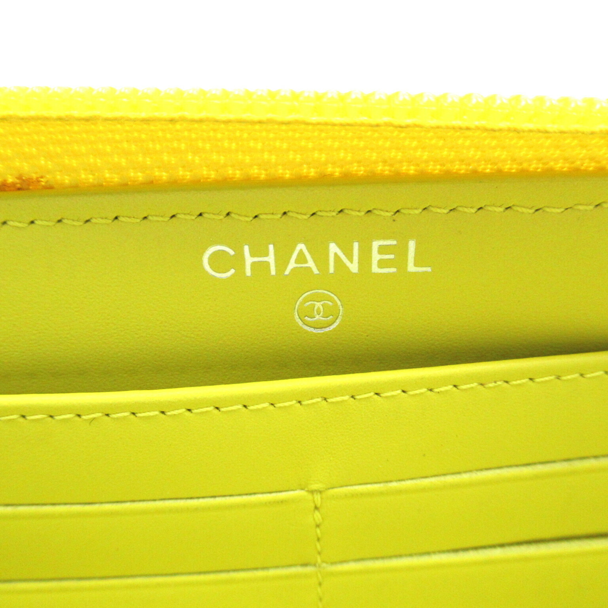 CHANEL Round Long Wallet Caviar Skin (Grained Calf) Men's Women's Yellow