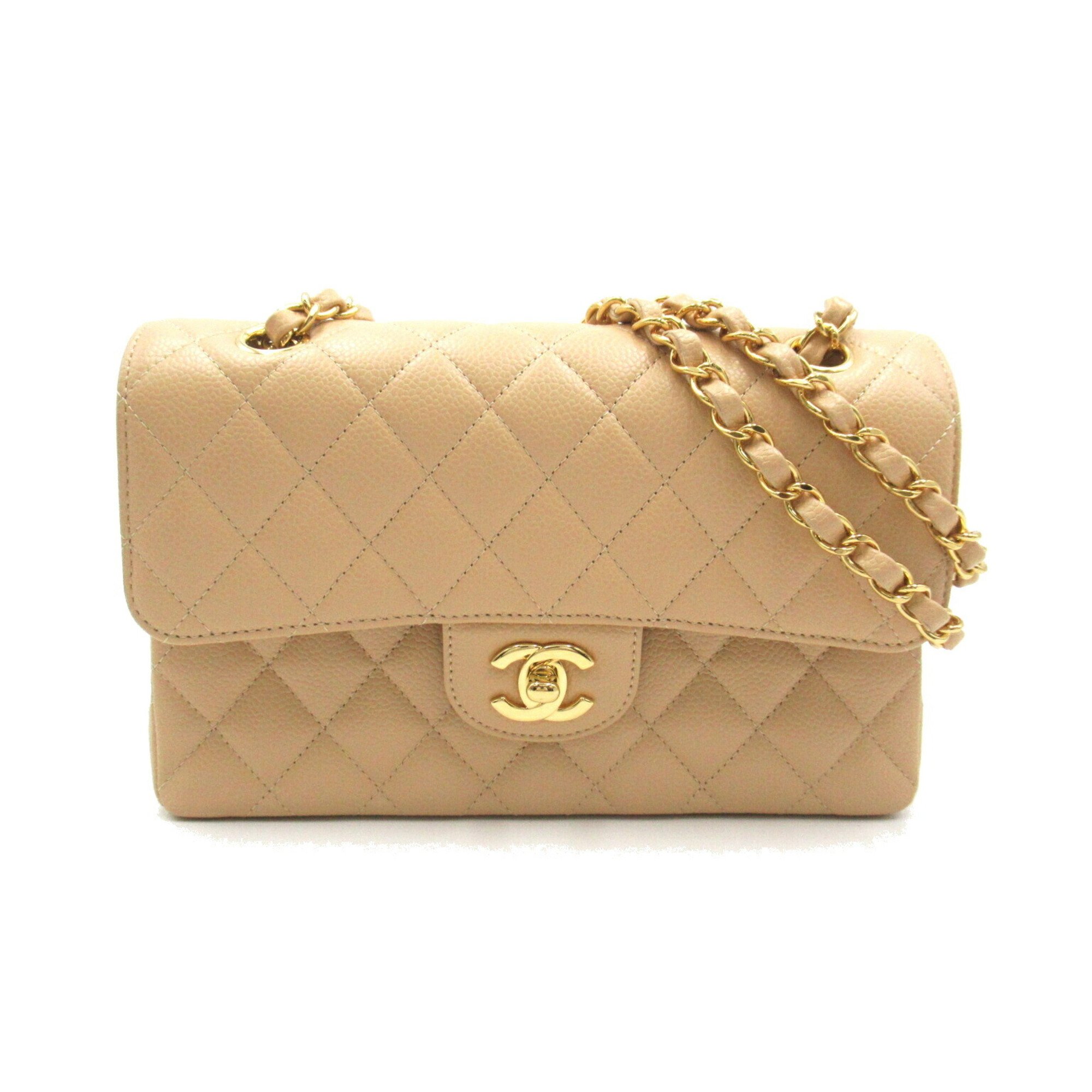 CHANEL Matelasse Double Flap Chain Shoulder Bag, Caviar Skin (Grained Calf), Women's, Beige