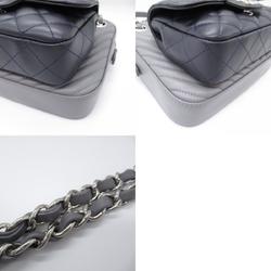 CHANEL Matelasse V-stitch chain shoulder bag, leather, women's, gray, navy