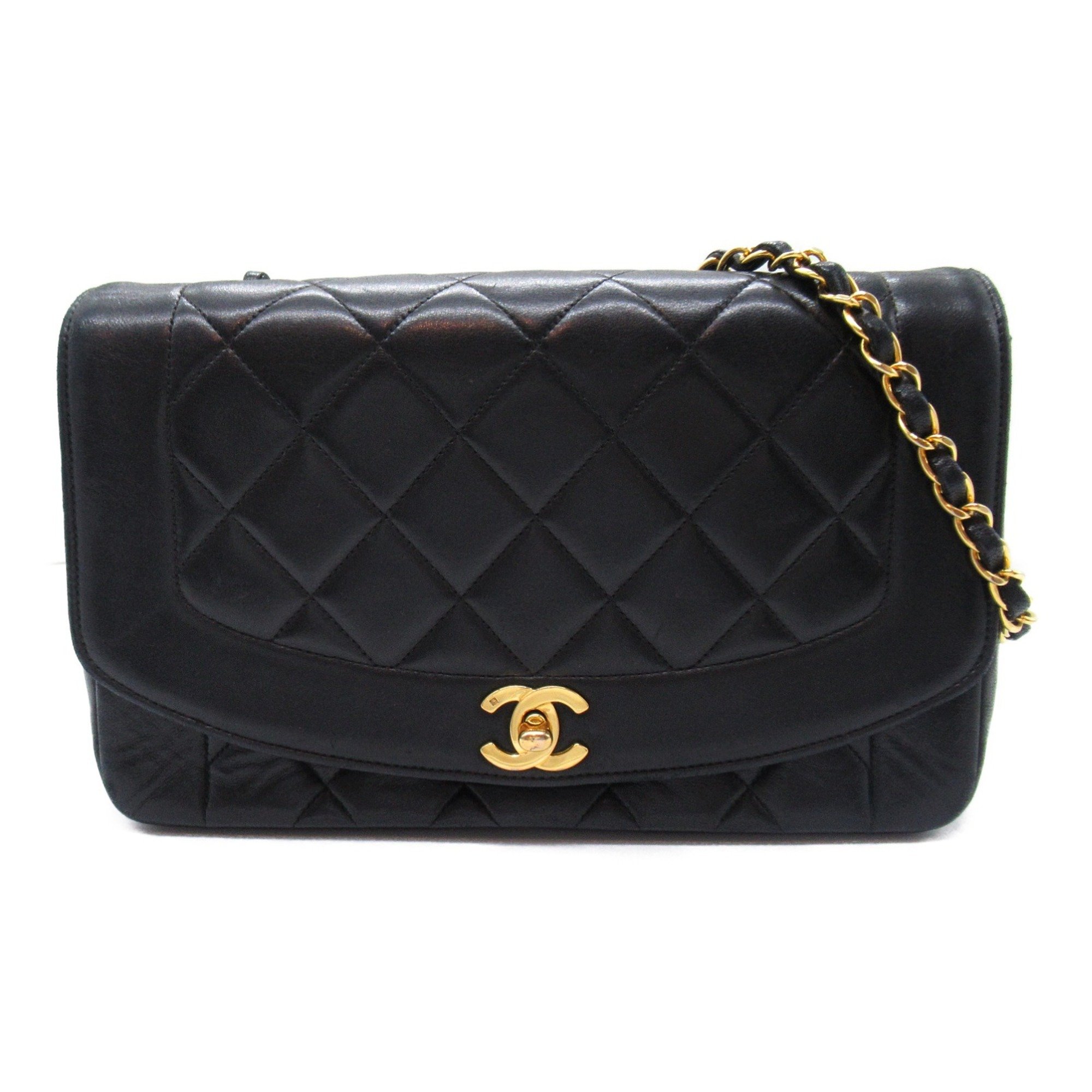 CHANEL Matelasse Diana Chain Shoulder Bag Lambskin (sheepskin) Women's Black