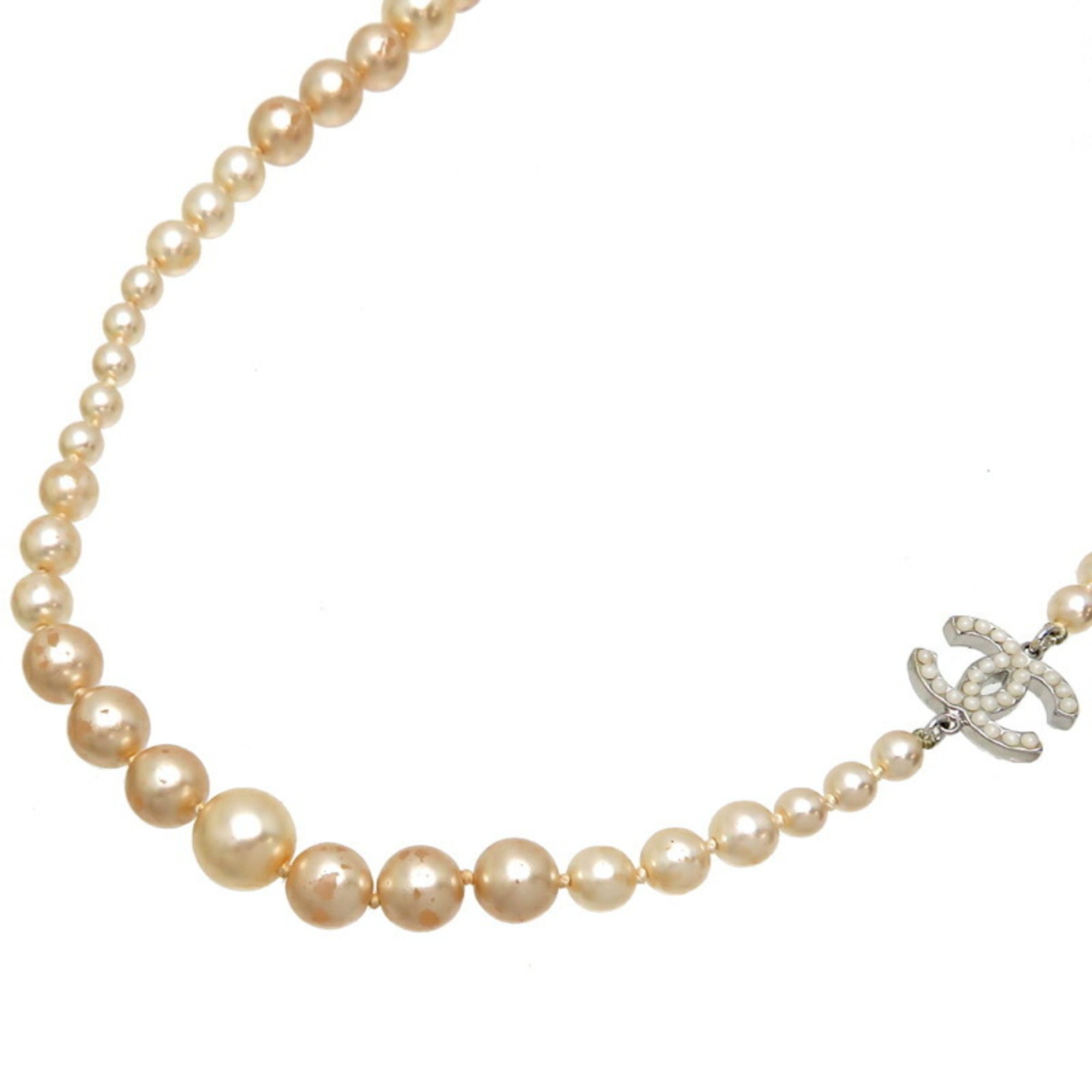 Chanel Coco Mark Faux Pearl Women's Necklace Metal