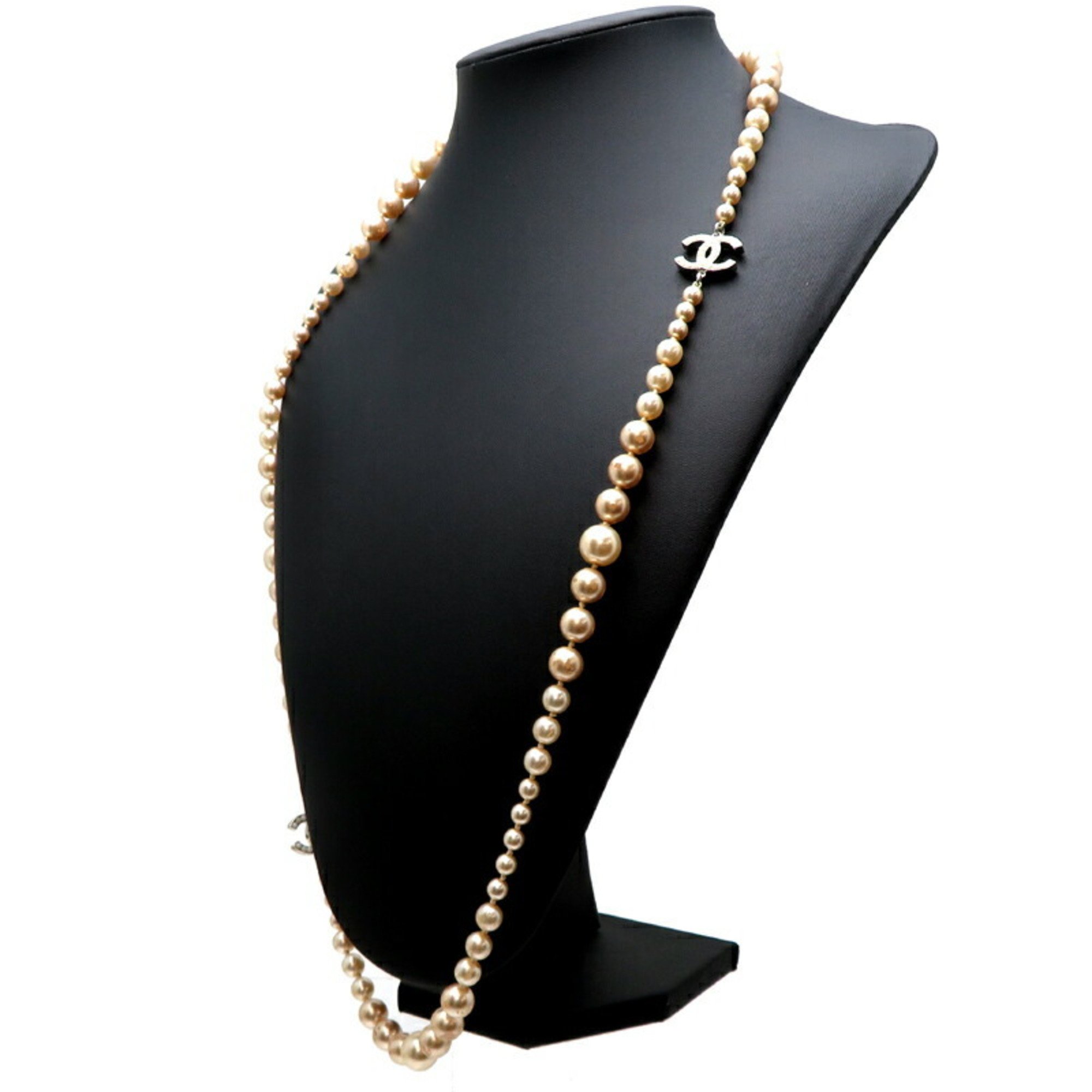 Chanel Coco Mark Faux Pearl Women's Necklace Metal