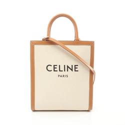 CELINE Small Vertical Cabas Tote Bag Canvas Leather Women's White Brown