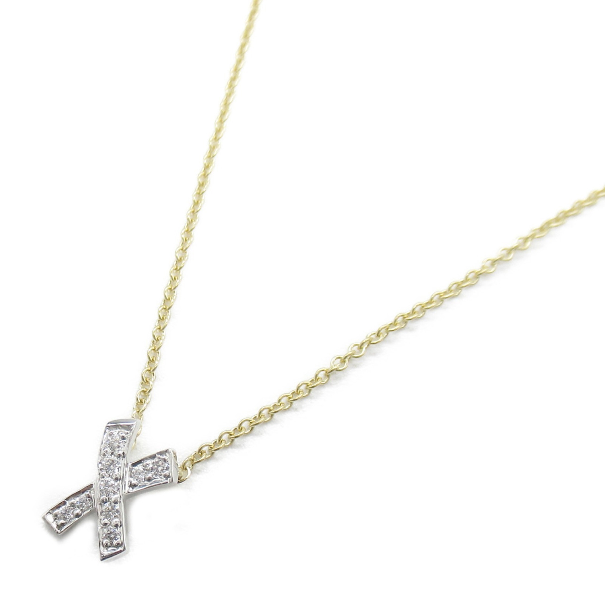 Tiffany & Co. Kiss Diamond Necklace, Pt950 Platinum, K18 (Yellow Gold), Diamond, Women's, Clear