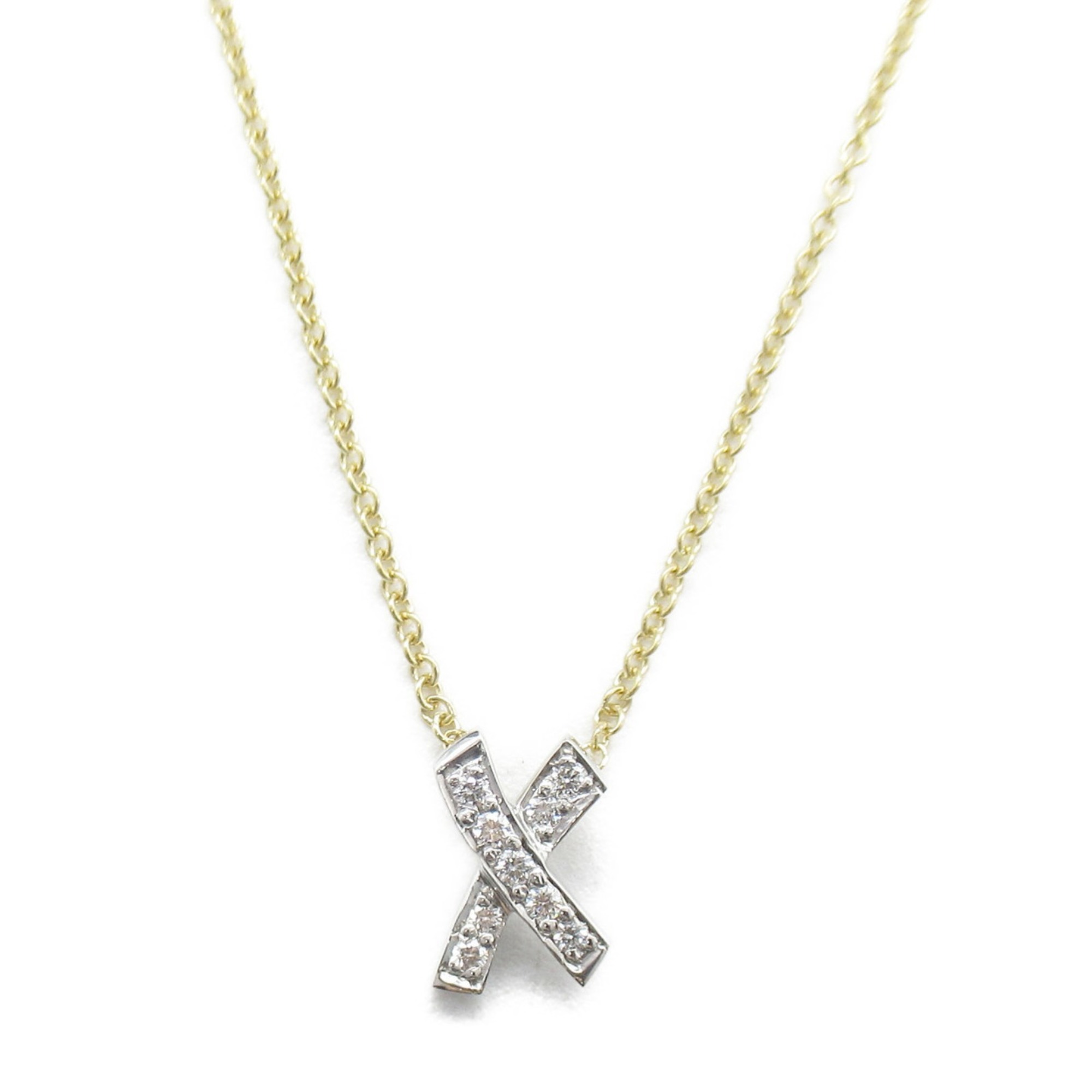 Tiffany & Co. Kiss Diamond Necklace, Pt950 Platinum, K18 (Yellow Gold), Diamond, Women's, Clear