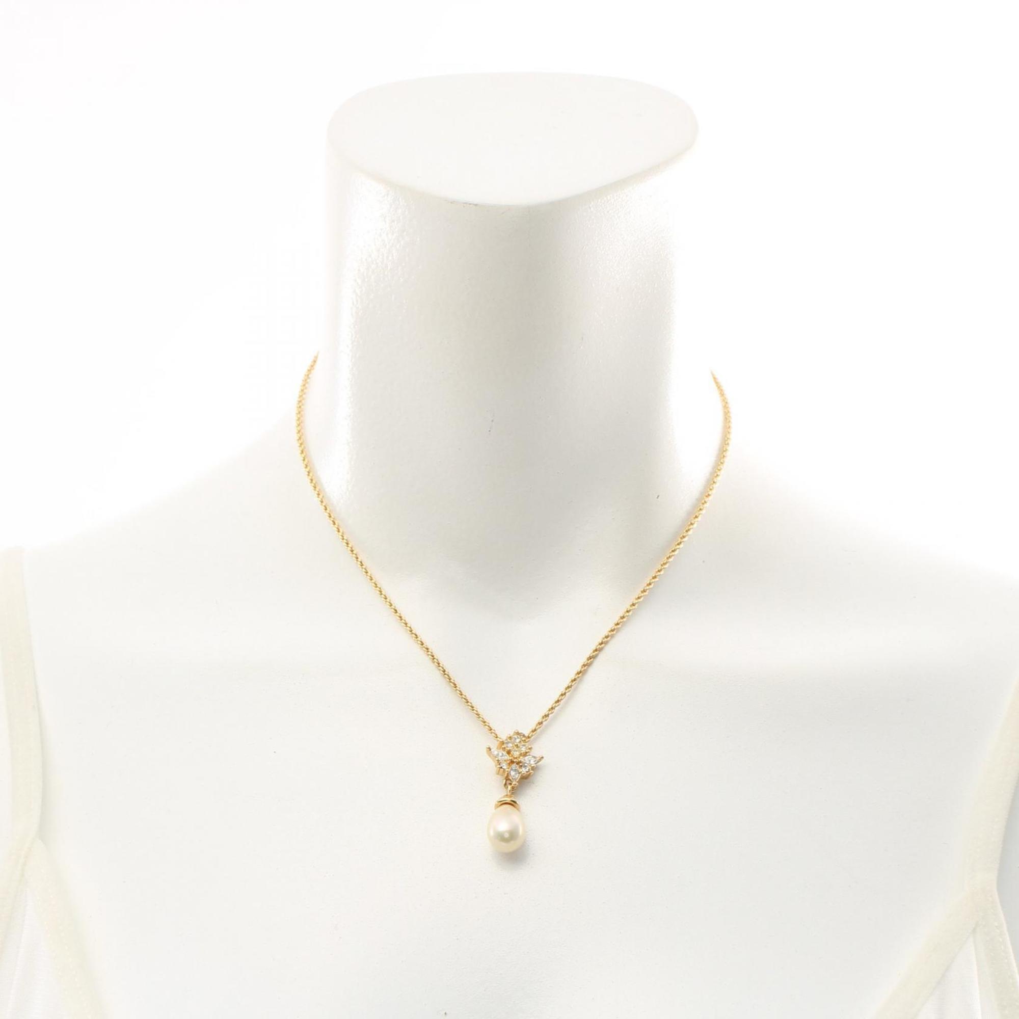 Christian Dior Dior Necklace GP (Gold Plated) Fake Pearl Rhinestone Women's Gold White Clear