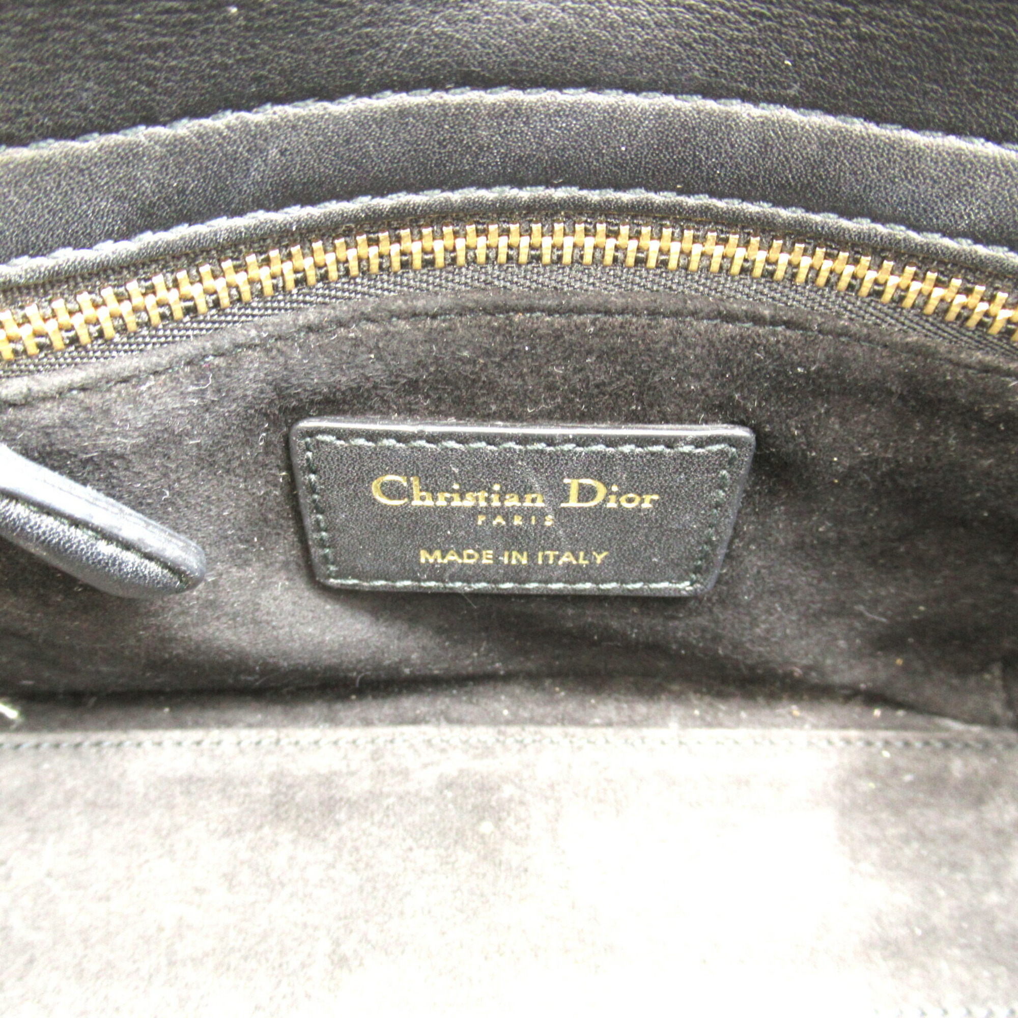 Christian Dior Dior Lady 2way Tote Bag Lambskin (sheepskin) Sequins Women's Black