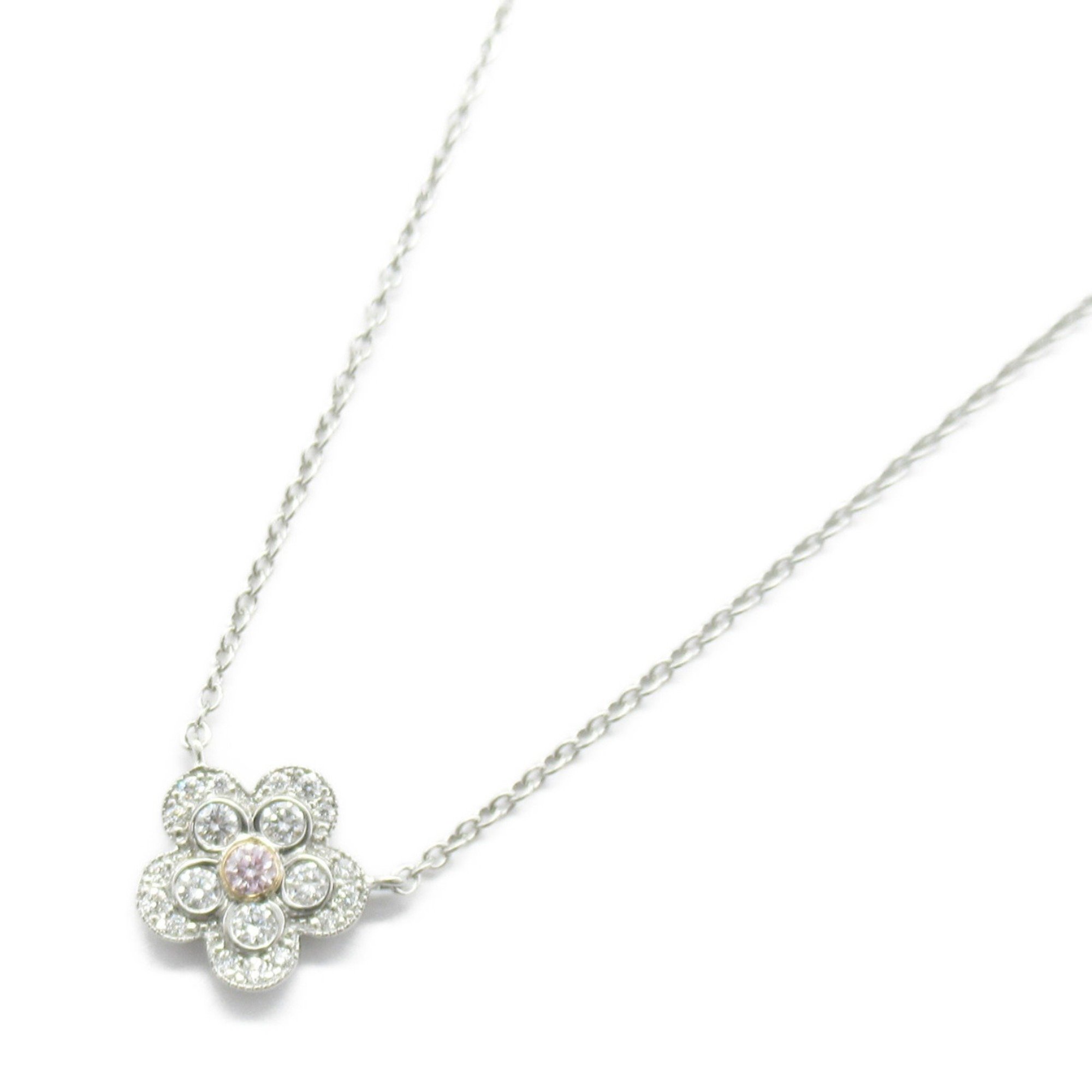 Tiffany & Co. Garden Flower Pink Diamond Necklace, Pt950 Platinum, K18WG (White Gold), Diamond, Women's, Pink, Clear