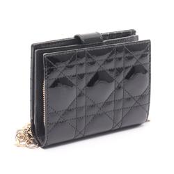 Christian Dior Dior Lady Cannage Bi-fold Wallet Patent Leather Women's Black 25-MA-0158