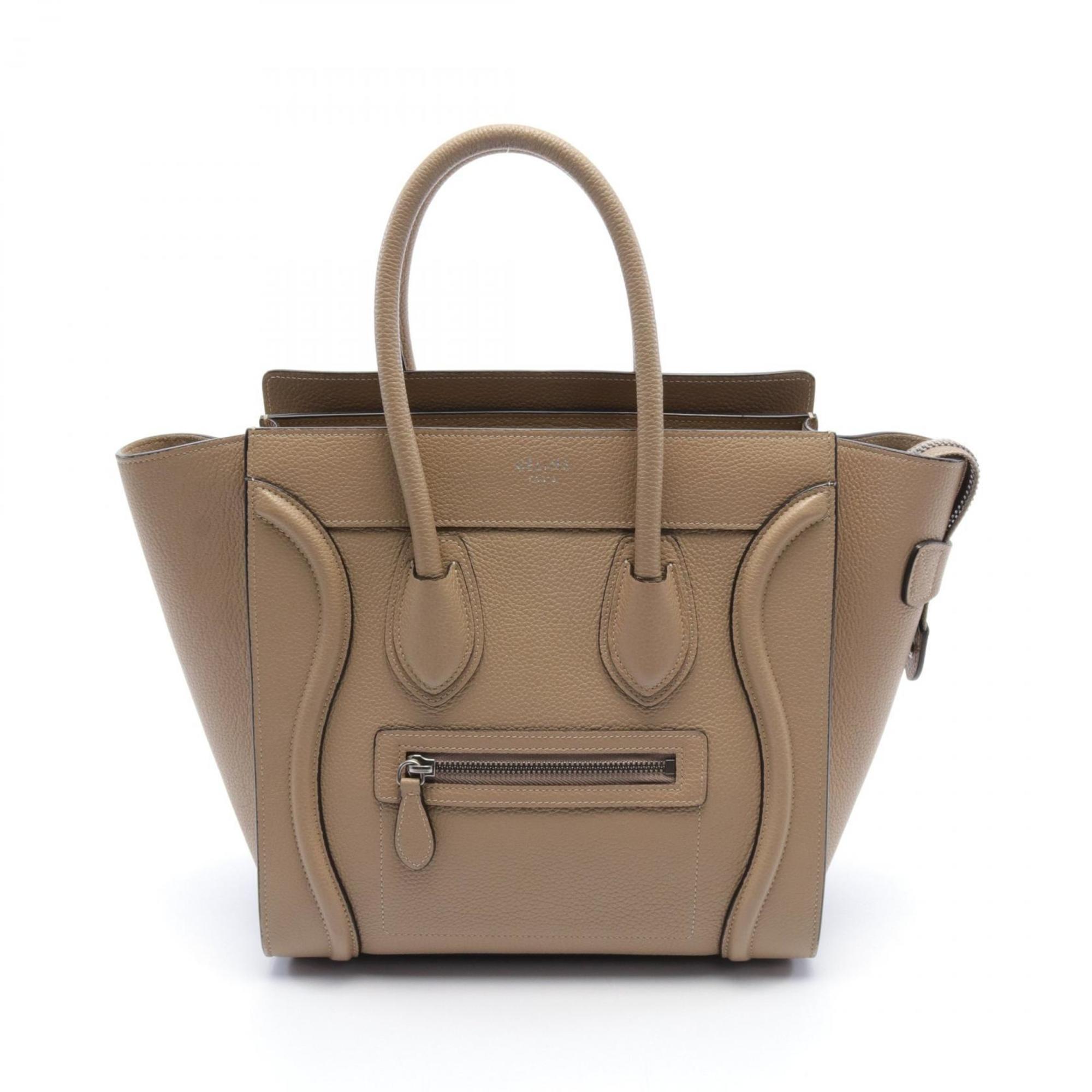 CELINE Luggage Micro Shopper Tote Bag Leather Women's Beige