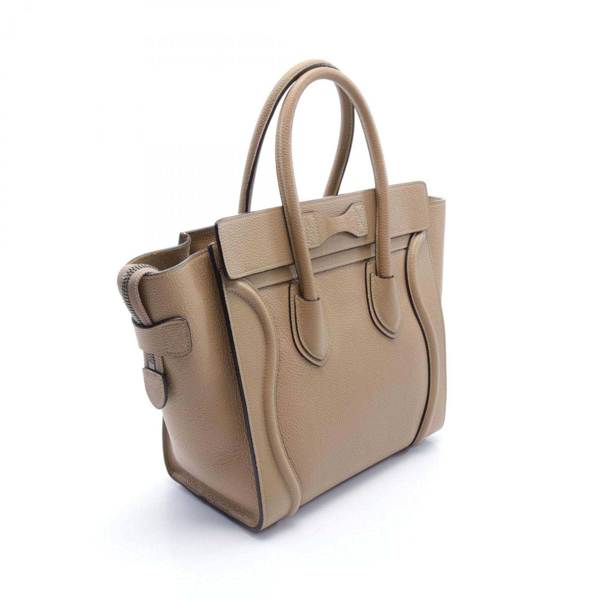 CELINE Luggage Micro Shopper Tote Bag Leather Women's Beige