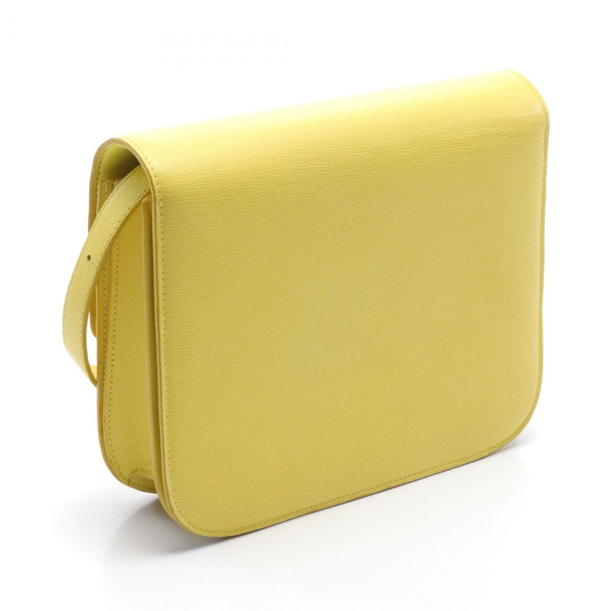 CELINE Classic Box Shoulder Bag Leather Women's Yellow