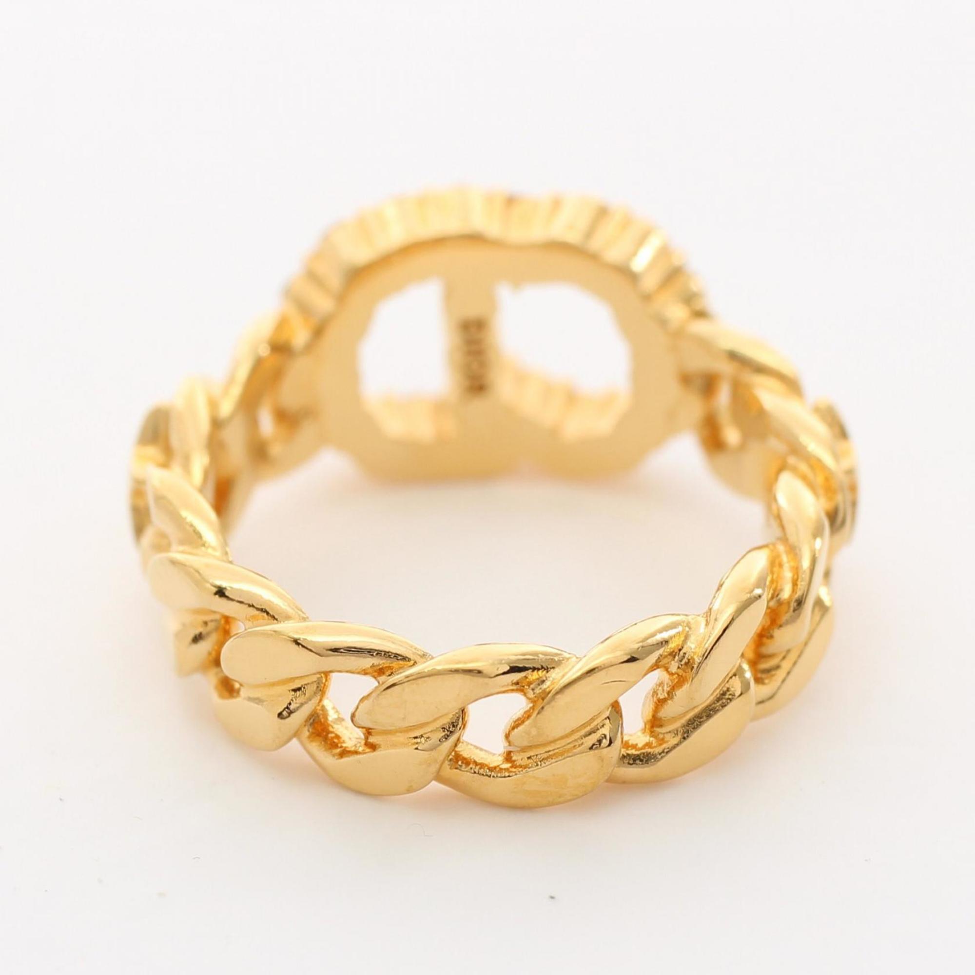 Christian Dior Dior CD Ring GP (Gold Plated) Rhinestone Women's Gold Clear